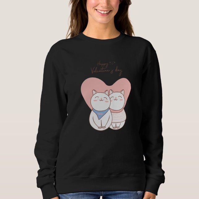 Couple of cute cats with heart love Happy Valentin Sweatshirt (Front)