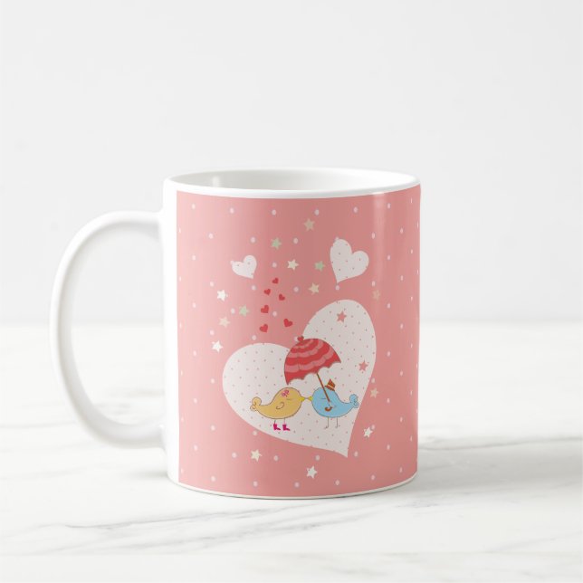 Couple of cute lovely Birds Couple Monogram Coffee Mug (Left)