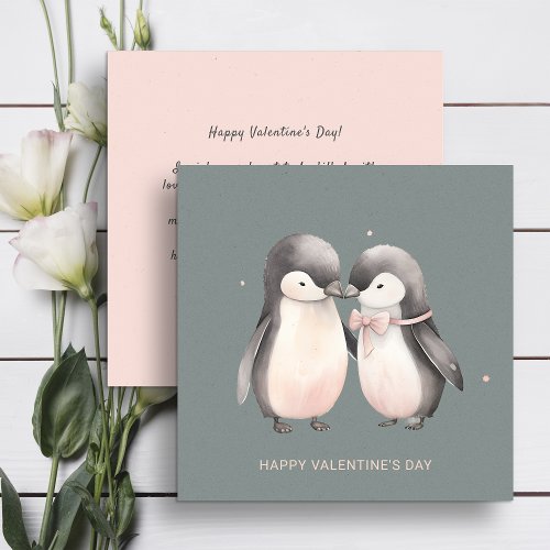 Couple of cute penguins Valentines Day  Holiday Card