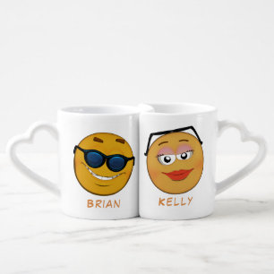 Couple of cute personalised cartoon style coffee mug set
