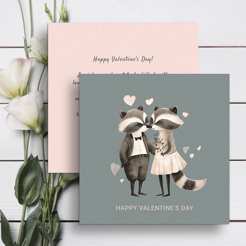 Couple of cute raccoons Valentines Day  Holiday Card