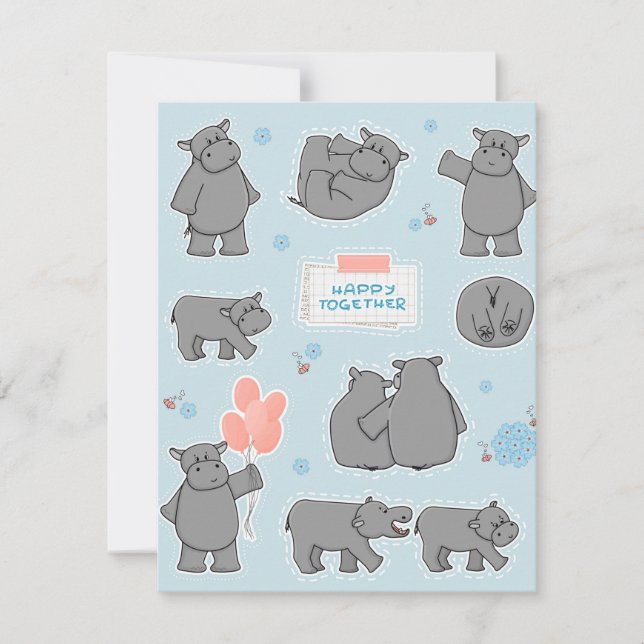 Couple of hippos Happy together Holiday Card (Front)