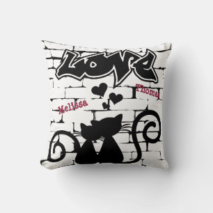 Couple of Kittens  in Love on Graffiti Wall Throw Pillow