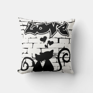 Couple of Kittens  in Love on Graffiti Wall Throw Pillow
