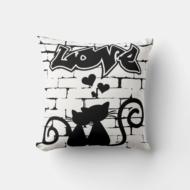 Couple of Kittens  in Love on Graffiti Wall Throw Pillow (Front)