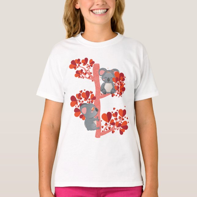 Couple of koalas with hearts tree T-Shirt (Front)
