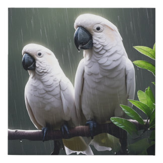 Couple of White Cockatoos in Rain Faux Canvas Print