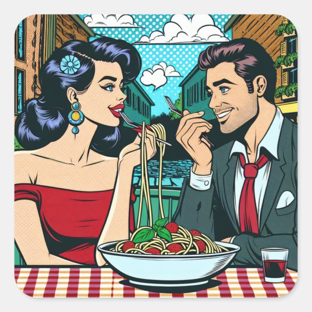 Couple on a Date | Falling in Love Square Sticker (Front)