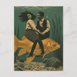 Couple on a Goldfish Fantasy Postcard
