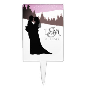 Couple on a Snowy Mountain Winter Wedding Cake Topper