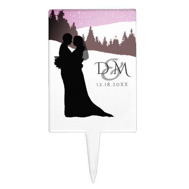 Couple on a Snowy Mountain Winter Wedding Cake Topper (Front)