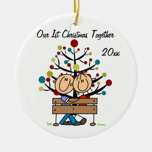 Couple on Bench Personalized Holiday Ornament (Front)