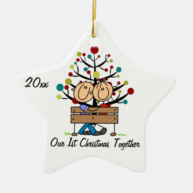 Couple on Bench Personalized Holiday Ornament (Front)
