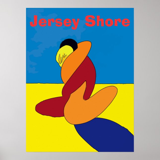 Couple on Jersey Shore Beach Abstract Poster (Front)