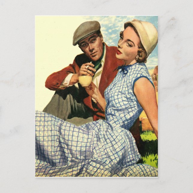 Couple on picnic, vintage, valentine postcard (Front)