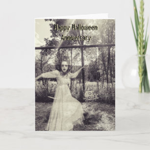 Couple on Swing Halloween Anniversary Card