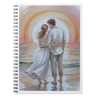 Couple on the beach at sunset notebook