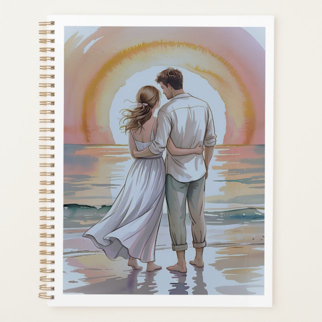 Couple on the beach at sunset planner (Front)