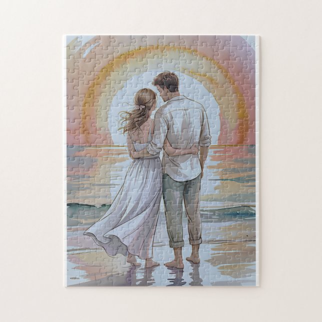 Couple on the beach at sunset puzzle (Vertical)