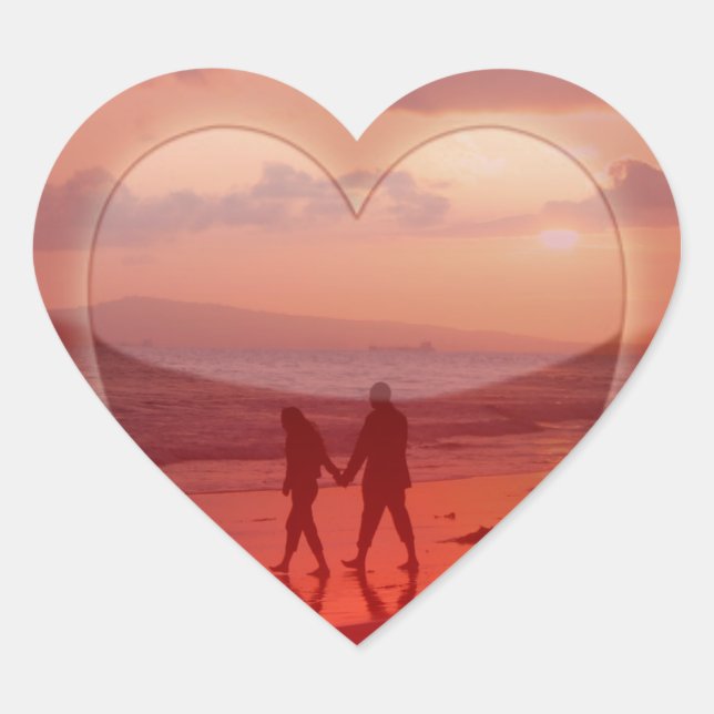 Couple on the Beach Valentine Heart Sticker (Front)