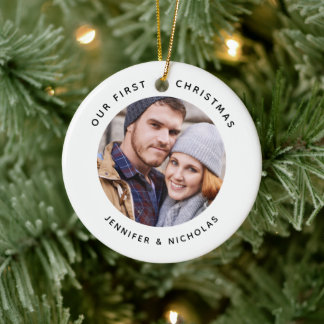 Couple Our First Christmas Photo Ceramic Ornament