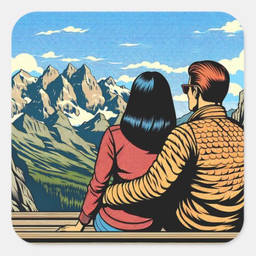 Couple overlooking a Scenic View Square Sticker