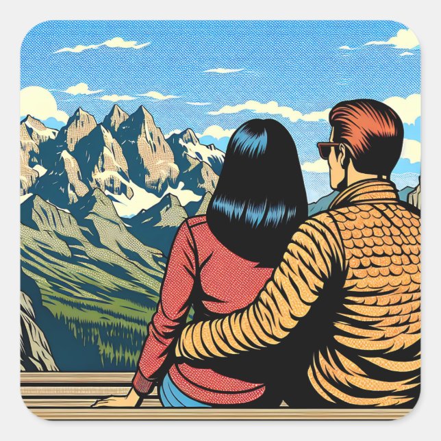 Couple overlooking a Scenic View Square Sticker (Front)