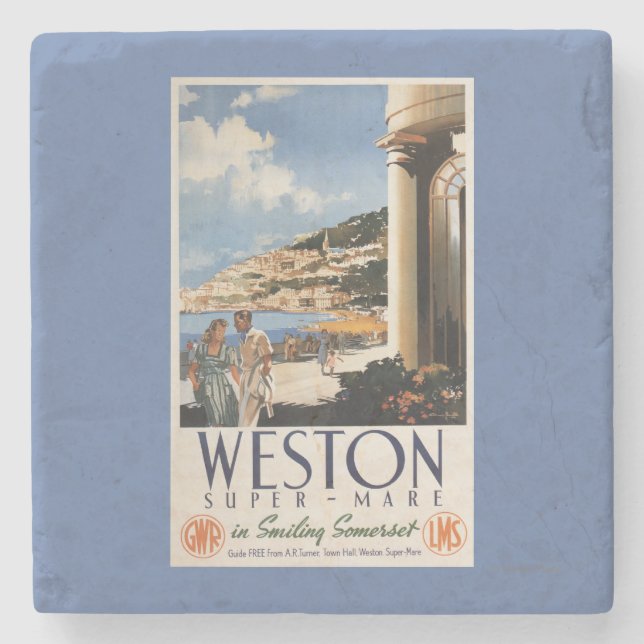 Couple Overlooking Coast Railway Poster Stone Coaster (Front)