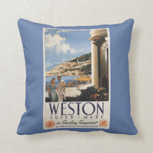 Couple Overlooking Coast Railway Poster Throw Pillow