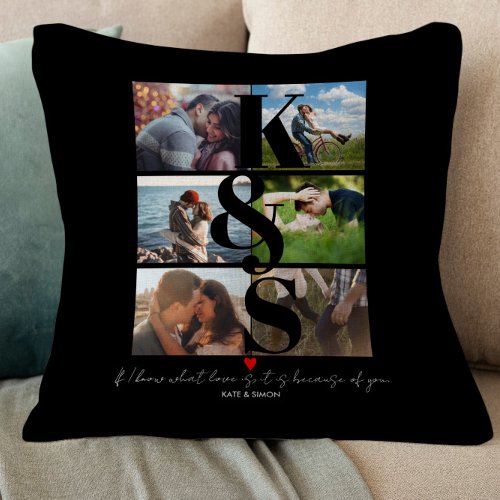 Couple Personalized Photo Collage Custom Quote Throw Pillow