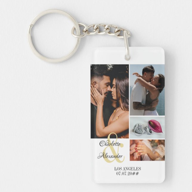 Couple Personalized Picture Text 5 Photo Collage  Keychain (Front)