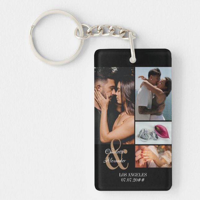 Couple Personalized Picture Text B 5 Photo Collage Keychain (Front)