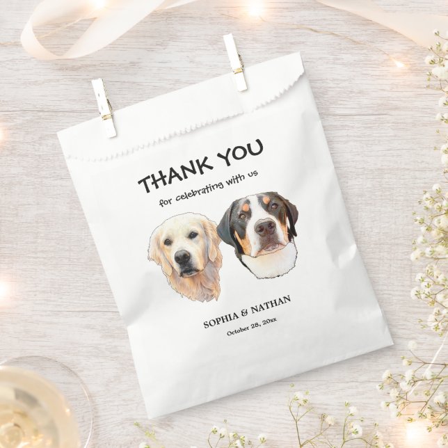 Couple Pet Hand Drawing Personalized Thank You Favor Bag (Clipped)