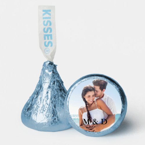 Couple Photo and Initials Wedding Blue Hersheys Kisses