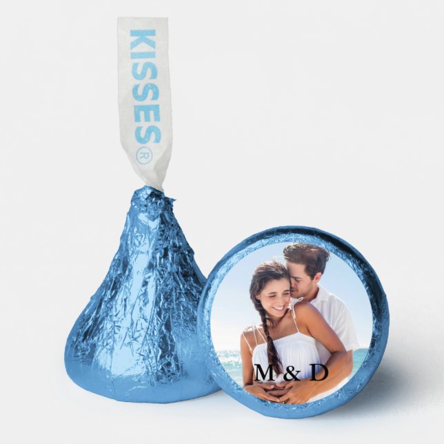 Couple Photo and Initials Wedding Blue Hershey®'s Kisses® (Front)