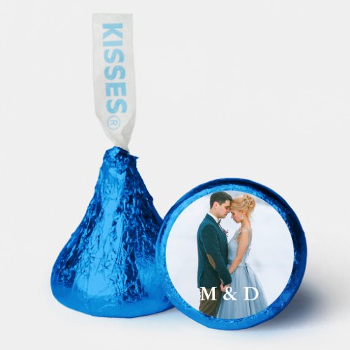 Couple Photo and Initials Wedding Dark Blue Hersheys Kisses