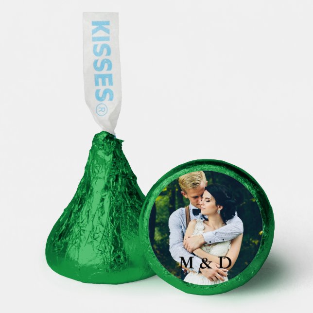 Couple Photo and Initials Wedding Green Hershey®'s Kisses® (Front)