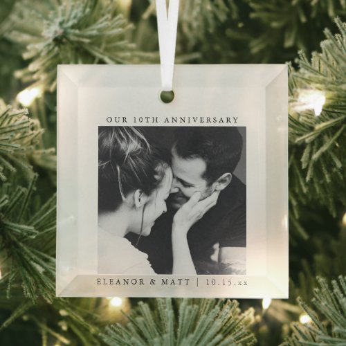Couple Photo Anniversary Keepsake Christmas Gift Glass Ornament