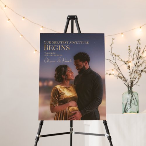 Couple photo Baby shower Welcome Sign, Modern Gold Foam Board