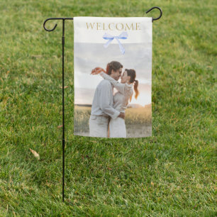Couple Photo & Blue Ribbon Welcome Garden Flag
