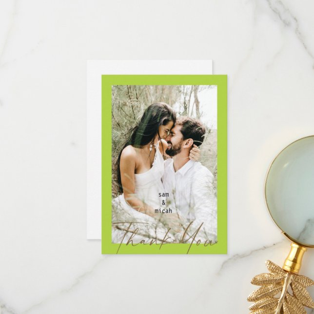 Couple Photo Chartreuse Wedding Blank Thank You (Front/Back In Situ)