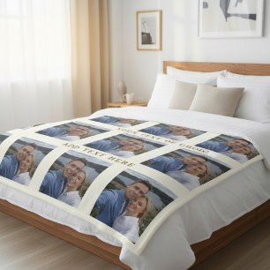 Couple Photo Collage Beige Fleece Blanket