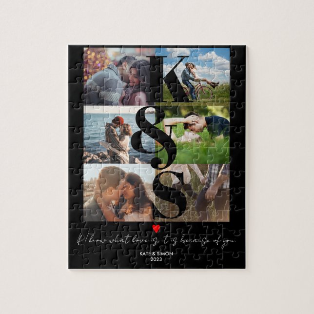 Couple Photo Collage Custom Text Quote Gifts Jigsaw Puzzle (Vertical)