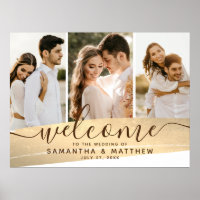 Couple Photo Collage Gold Theme Wedding Signage