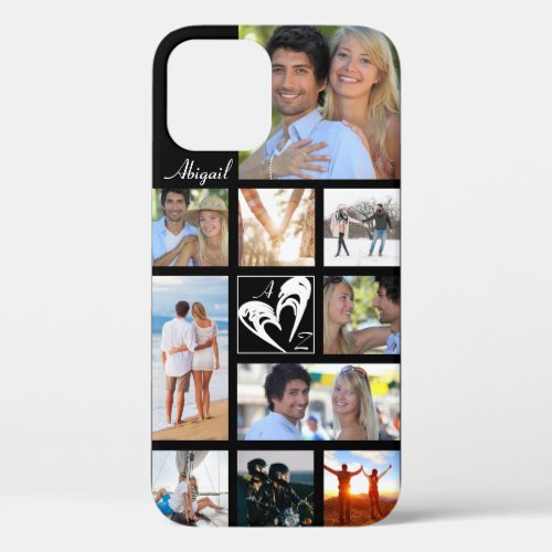 Couple Photo Collage Heart Love Initials Any Color iPhone 12 Case