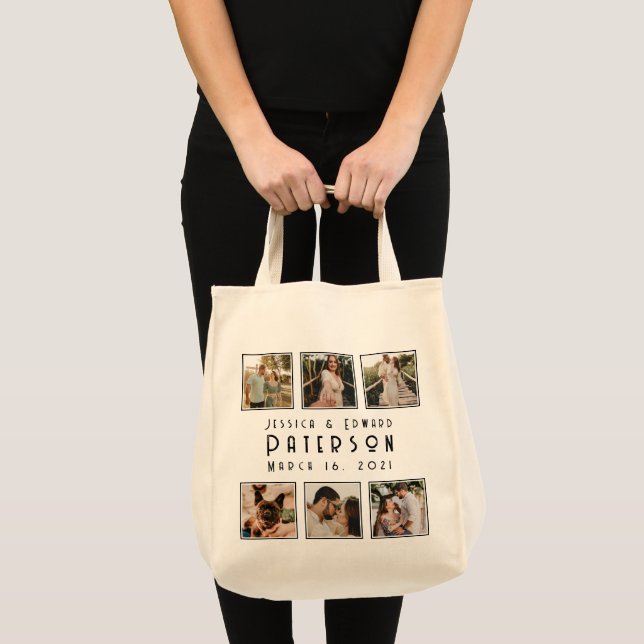 Couple Photo Collage Modern Anniversary Elegant Tote Bag (Front (Product))