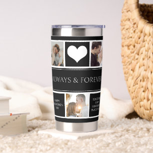 Couple Photo Collage Valentine Black Water Bottle Insulated Tumbler
