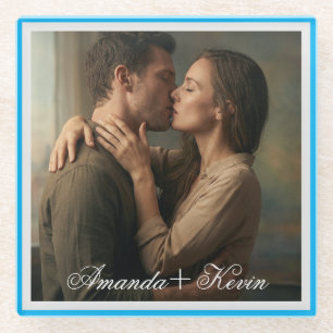 Couple Photo & Custom Name Glass Coaster
