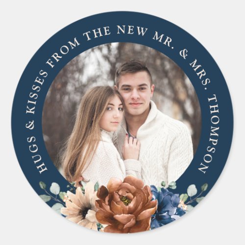 Couple photo customizable wedding thank you favor classic round sticker