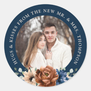 Couple photo customizable wedding thank you favor classic round sticker